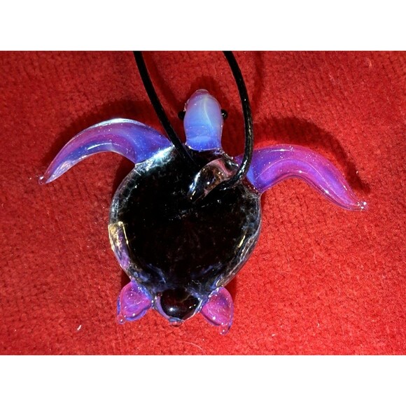 Beautiful Hand Blown Glass Purple & Black Sea Turtle Necklace - Picture 7 of 8